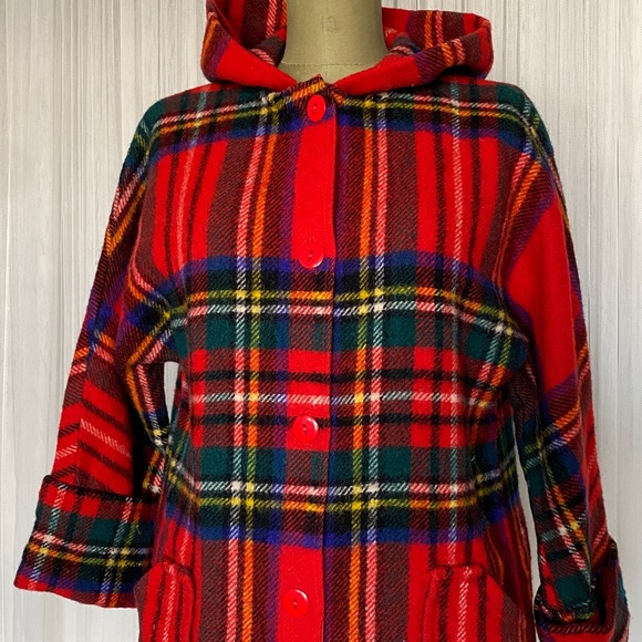 Vtg 80’s Red Plaid Hooded Jacket by House of Kilt Making Royal Scotland 🏴 - Picture 4 of 10